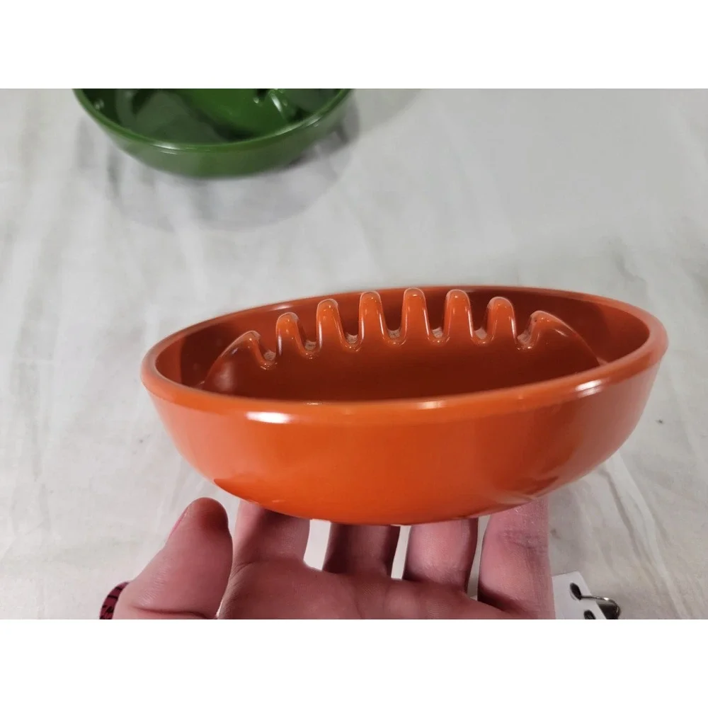 USA‎ Vtg GES Melmac 4 NOS Green Orange Ashtrays 7.5